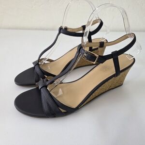 Talbots Navy T Strap Wedge Sandals
